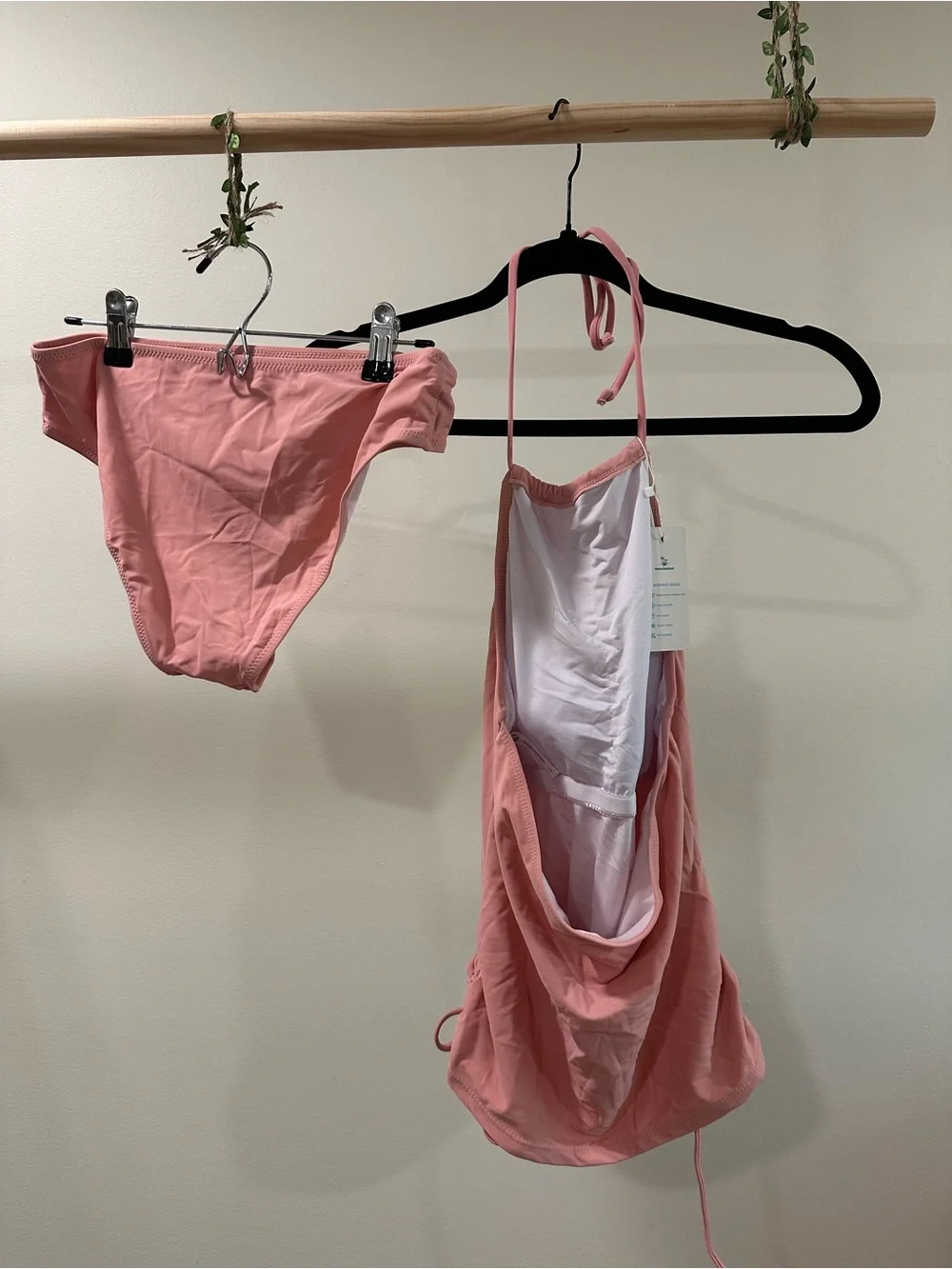 Women’s Pink Tie-Back Bikini Set - Classic Halter & Bottom